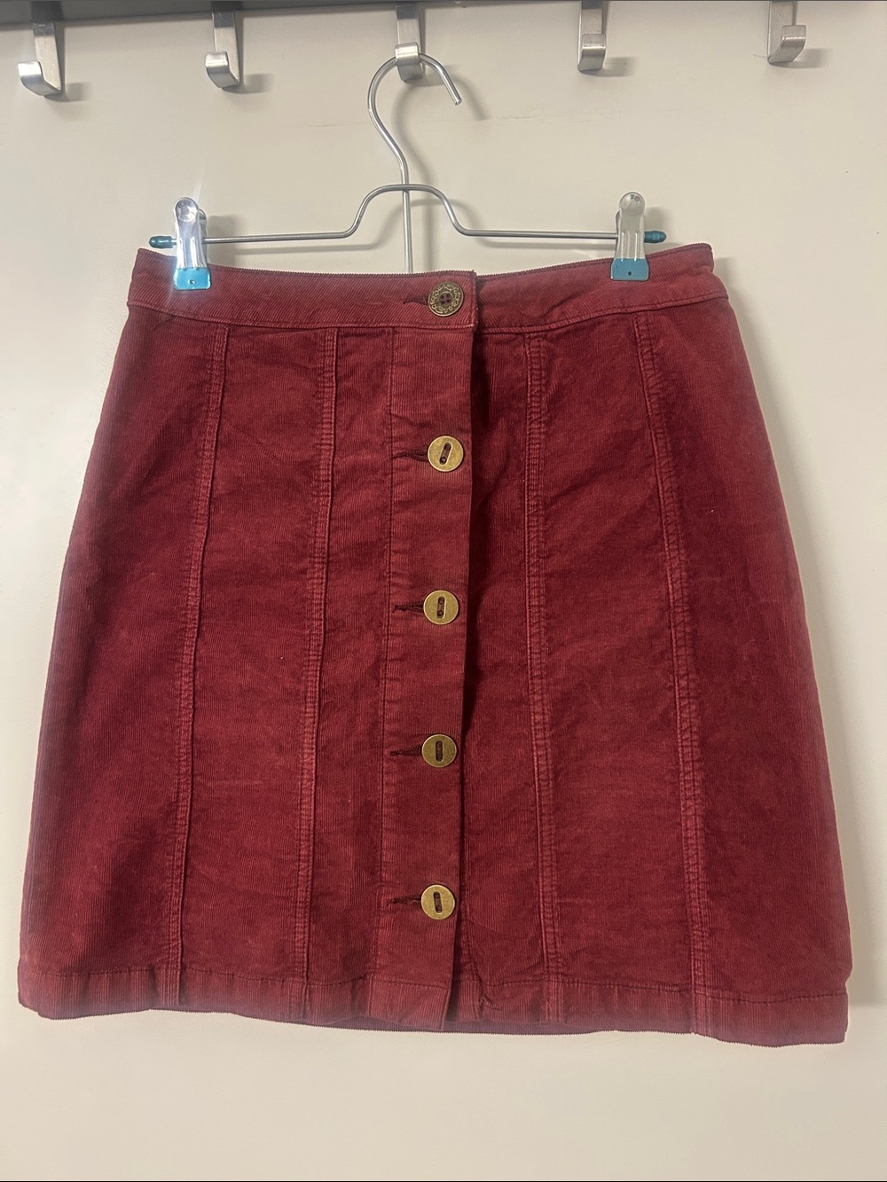 Anthropologie Button-Front Corduroy Midi Skirt in Wine Red - Picture 8 of 11